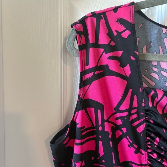 Travel Elegance Abstract Print Ruched Chest Sleeveless Blouse Black Pink Large - Picture 4 of 8